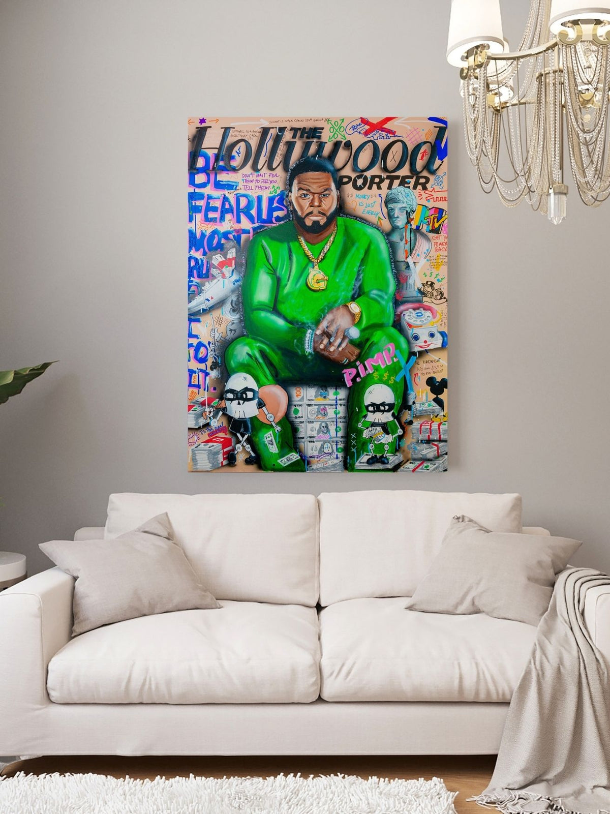 50 Cent Big Money — detail view, original acrylic painting by Mads Suquet