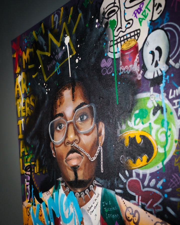Basquiat - King Pleasure — detail view, original acrylic painting by Mads Suquet