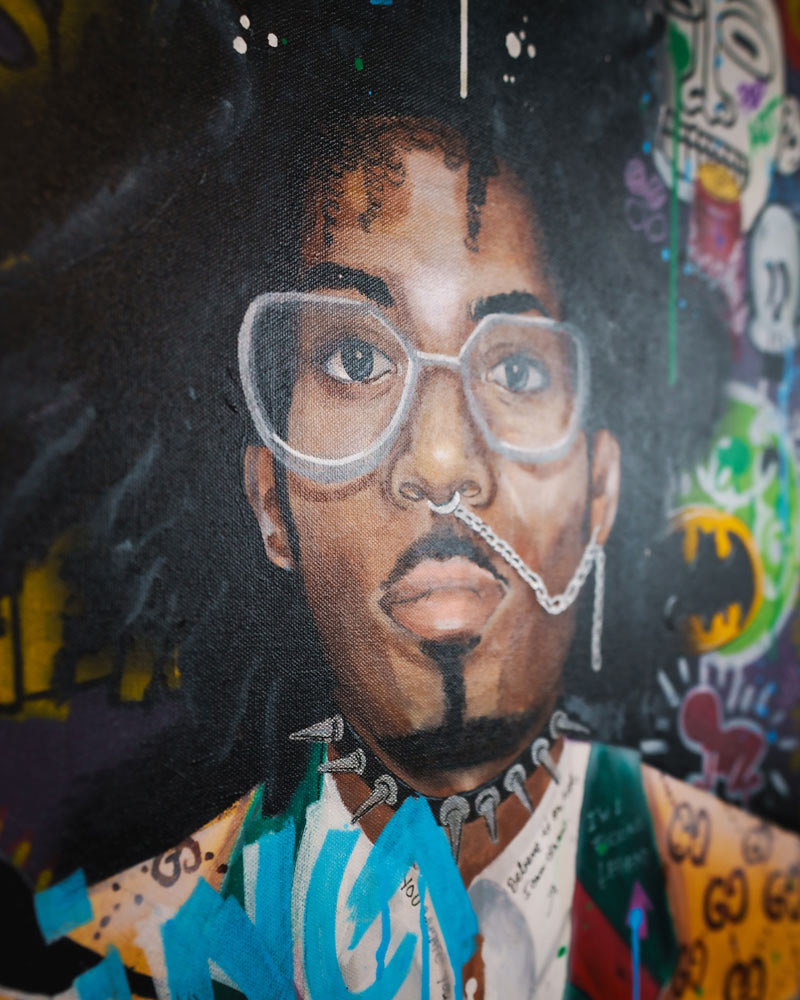 Basquiat - King Pleasure — detail view, original acrylic painting by Mads Suquet