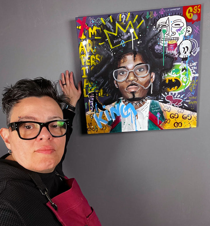 Basquiat - King Pleasure — detail view, original acrylic painting by Mads Suquet