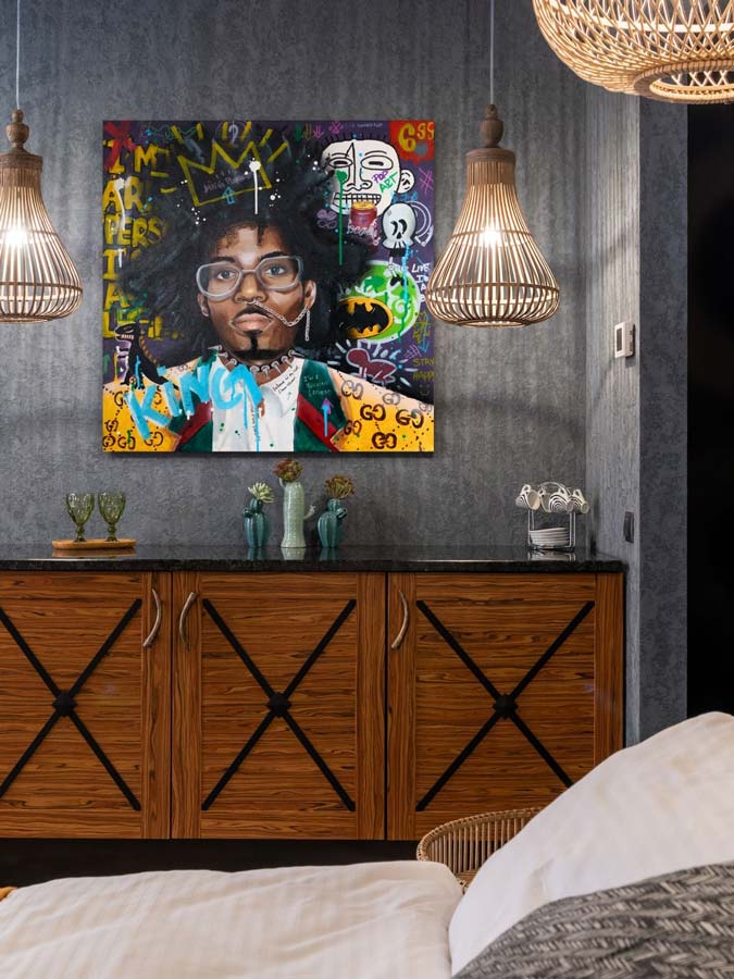 Basquiat - King Pleasure — detail view, original acrylic painting by Mads Suquet