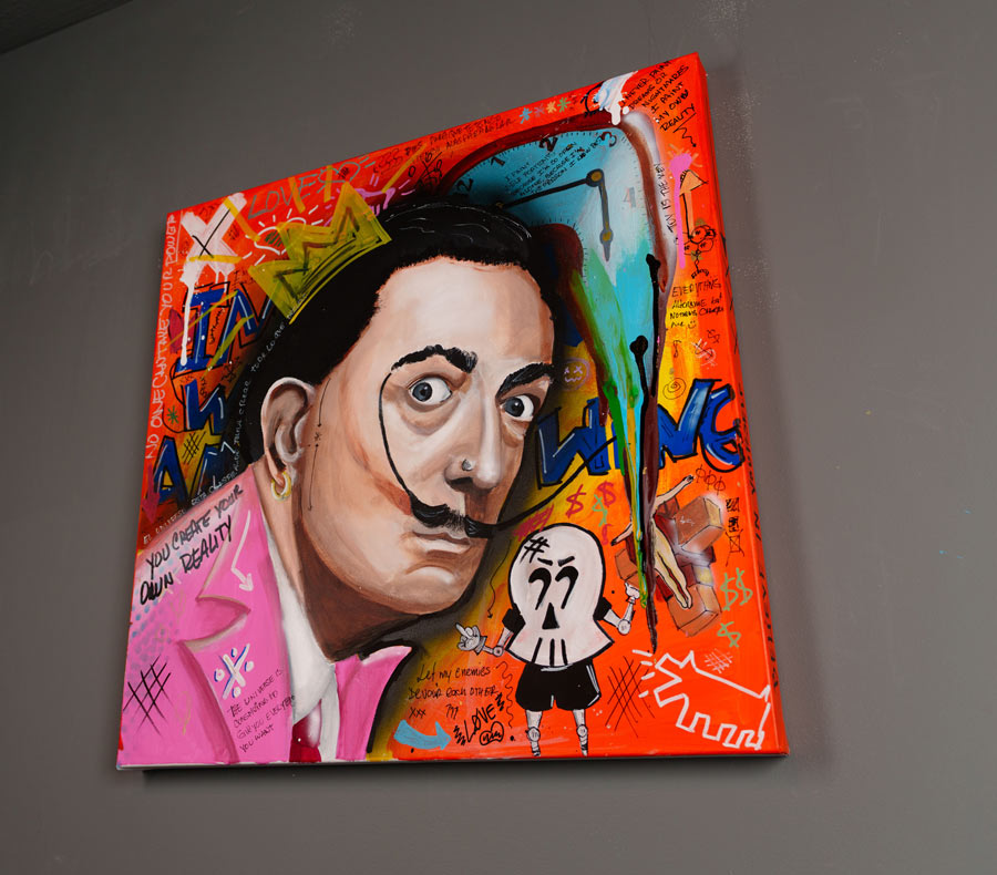 Dali's Dream — detail view, original acrylic painting by Mads Suquet