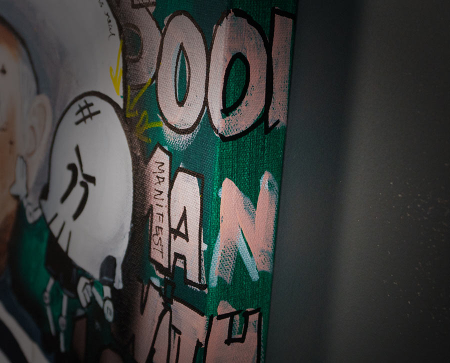 Picasso's Chaos — detail view, original acrylic painting by Mads Suquet