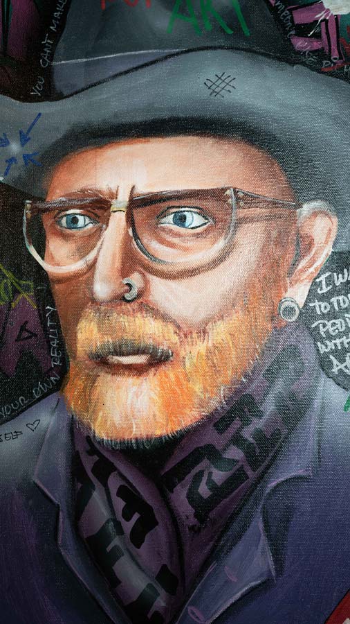 My Name Is V.G. — detail view, original acrylic painting by Mads Suquet