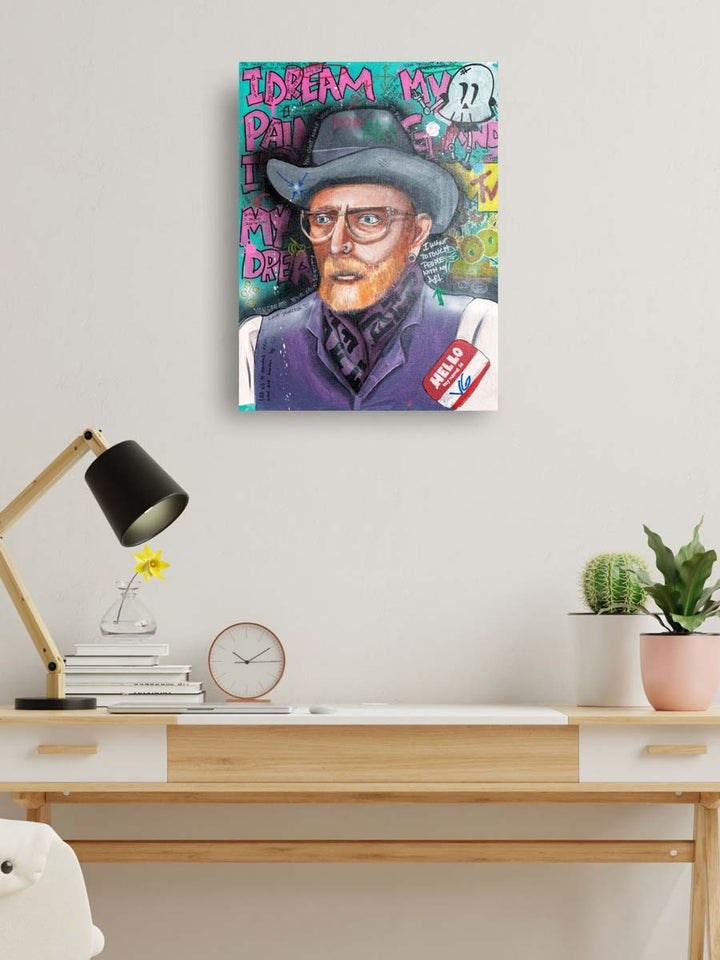 My Name Is V.G. — detail view, original acrylic painting by Mads Suquet