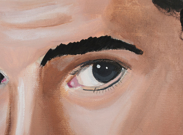 Bad Bunny 'Love > Hate' — detail view, original acrylic painting by Mads Suquet
