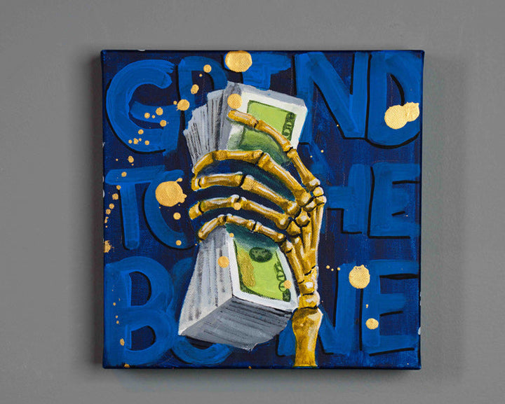 Grind to the Bone — detail view, original acrylic painting by Mads Suquet