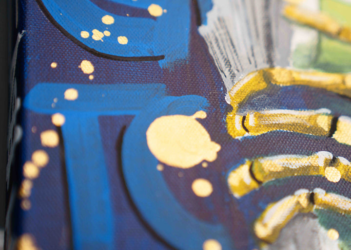 Grind to the Bone — detail view, original acrylic painting by Mads Suquet