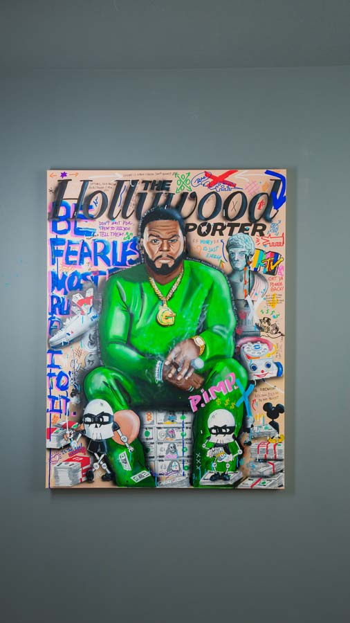 50 Cent Big Money — detail view, original acrylic painting by Mads Suquet