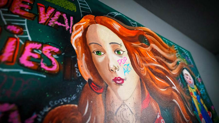 Birth of Venus Reimagined — detail view, original acrylic painting by Mads Suquet