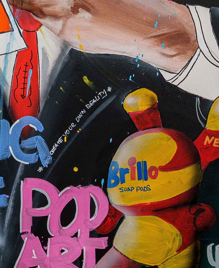 Warhol's World — detail view, original acrylic painting by Mads Suquet