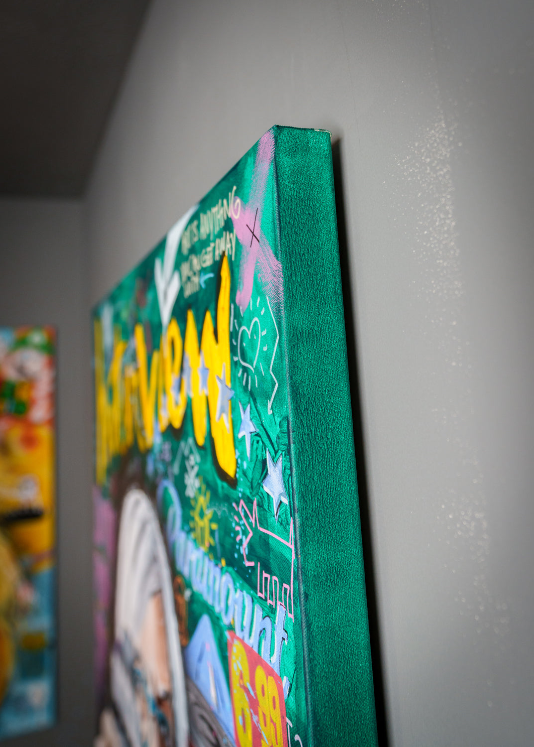 Warhol's World — detail view, original acrylic painting by Mads Suquet