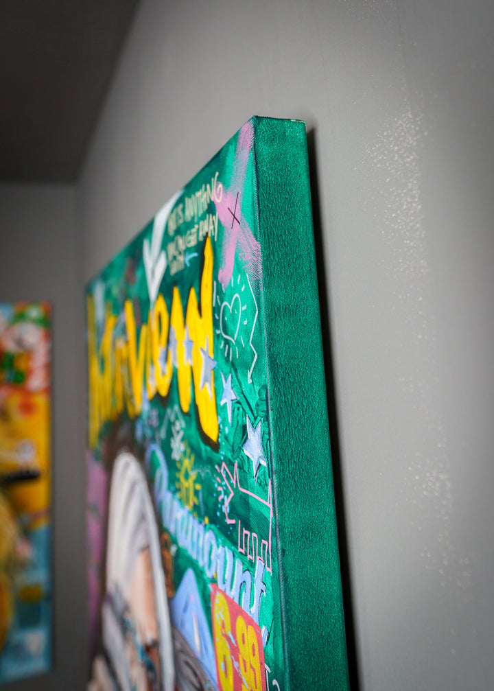 Warhol's World — detail view, original acrylic painting by Mads Suquet