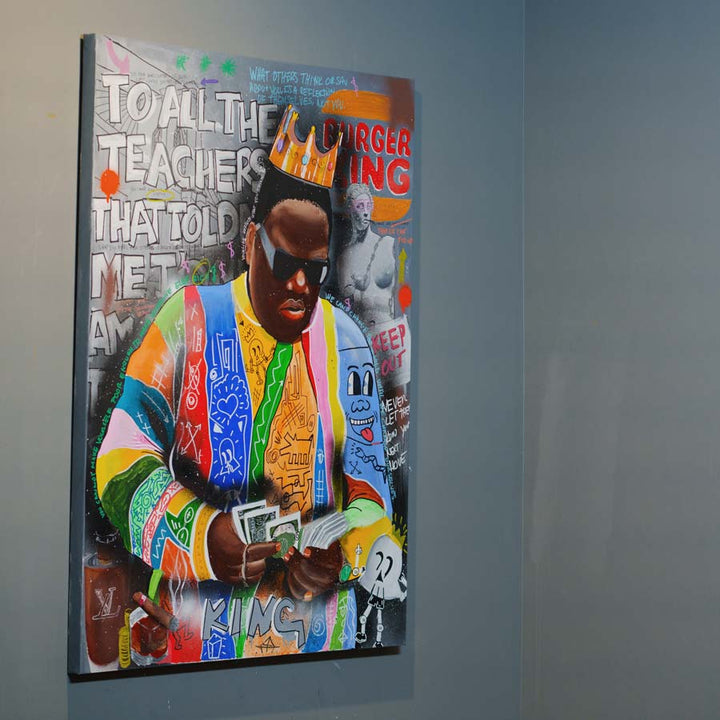 Biggie — detail view, original acrylic painting by Mads Suquet
