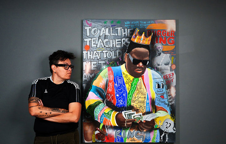 Biggie — detail view, original acrylic painting by Mads Suquet